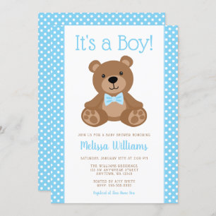 Sweet Teddy Bear Blue Polka Dot Baby shower Kaart