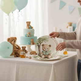 Sweet Teddy Bear Book Lover Baby Shower Party Papieren Bordje