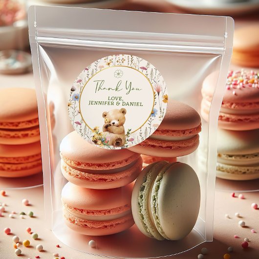 Sweet Teddy Bear Floral Baby shower Bedankt Ronde Sticker