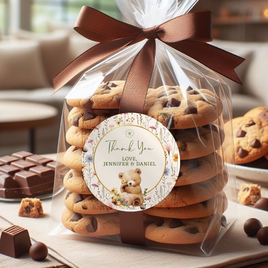 Sweet Teddy Bear Floral Baby shower Bedankt Ronde Sticker