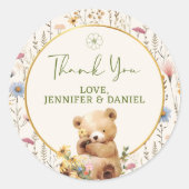 Sweet Teddy Bear Floral Baby shower Bedankt Ronde Sticker (Voorkant)