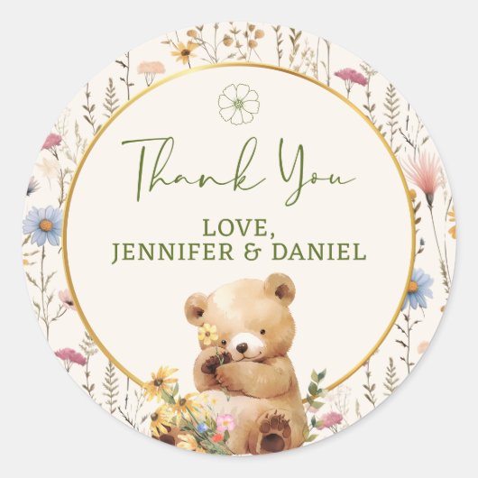Sweet Teddy Bear Floral Baby shower Bedankt Ronde Sticker (Voorkant)