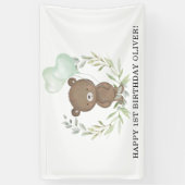 Sweet Teddy Bear Greenery Krans Happy Birthday Spandoek (Verticaal)