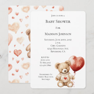 Sweet Teddy Bear Heart Balloon Baby shower Kaart