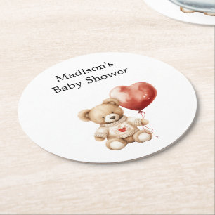 Sweet Teddy Bear Heart Balloon Baby shower Ronde Kartonnen Onderzetter