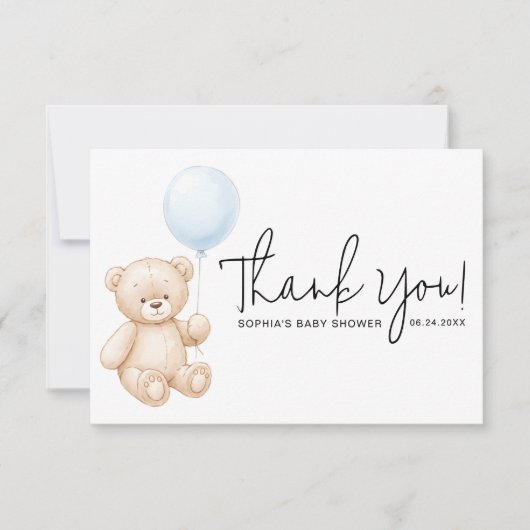 Sweet Teddy Bear Modern Script-Baby shower Bedankkaart (Voorkant)