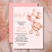 Sweet Teddy Bear Oh Girl Pink Balloon Baby shower Kaart