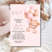 Sweet Teddy Bear Oh Girl Pink Balloon Baby shower Kaart