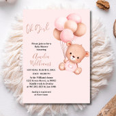Sweet Teddy Bear Oh Girl Pink Balloon Baby shower Kaart