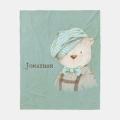 Sweet Teddy Bear Overalls Pet Name Persoonlijk Fleece Deken (Voorkant)