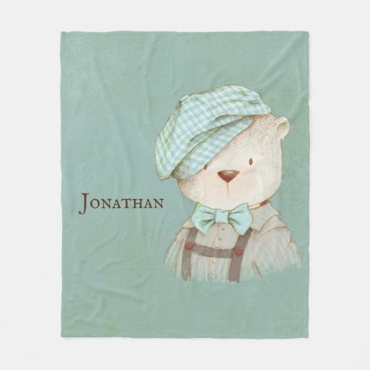 Sweet Teddy Bear Overalls Pet Name Persoonlijk Fleece Deken (Voorkant)