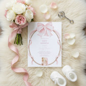 Sweet Teddy Bear & Pink Bow Baby Girl Shower Kaart
