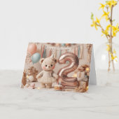 Sweet Teddy Bear Second Birthday Party Kaart (Gele Bloem)