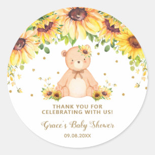 Sweet Teddy Bear Sunflower Hartelijk dank Gold Gli Ronde Sticker
