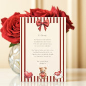 Sweet Teddy Bear Valentine Love Letter Poem card  Kaart