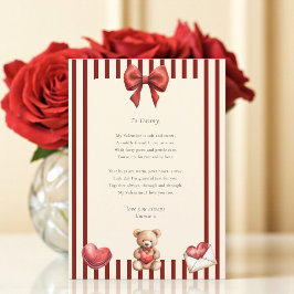Sweet Teddy Bear Valentine Love Letter Poem card  Kaart