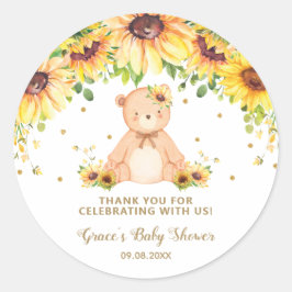 Sweet Teddy Bear Zonnebloem Dank u Gouden Glitter Ronde Sticker