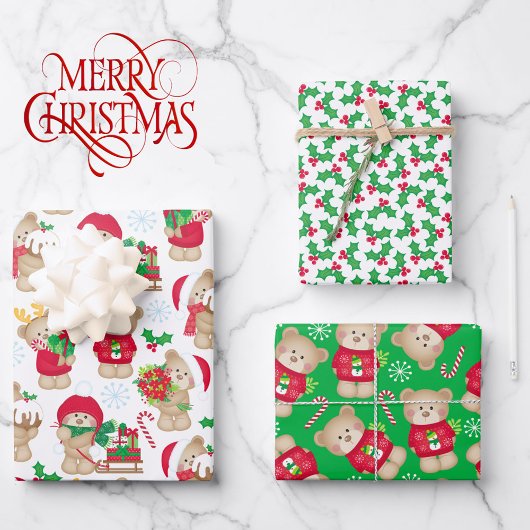Sweet Teddy Bears 3 Coördinatie kerstmis Inpakpapier Vel