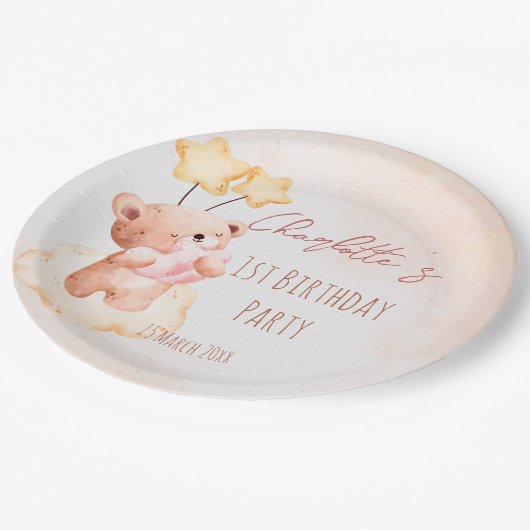 Sweet teddy beer verjaardagsfeest gepersonaliseerd papieren bordje (Gekanteld)