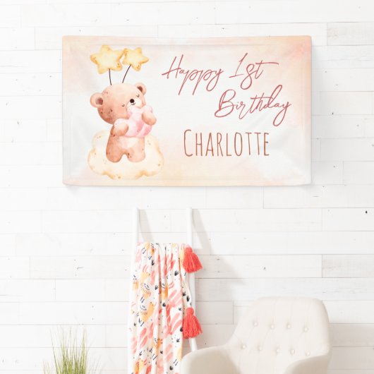 Sweet teddy beer verjaardagsfeest gepersonaliseerd spandoek (Insitu)