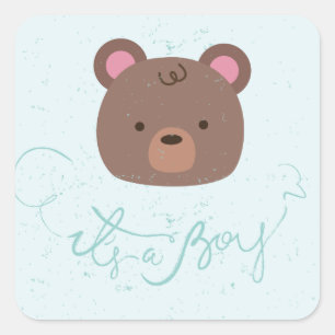Sweet Teddy, het is een Baby shower van een jongen Vierkante Sticker
