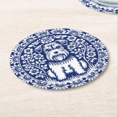 Sweet Terrier Puppy Blauw en Wit  Bloemen Ronde Kartonnen Onderzetter (Gebogen)