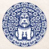 Sweet Terrier Puppy Blauw en Wit  Bloemen Ronde Kartonnen Onderzetter (Voorkant)