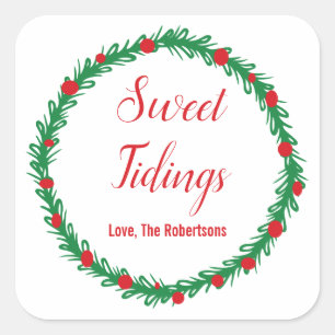 Sweet Tidings Seal, Kerstmis, Vakantie traktatie Vierkante Sticker