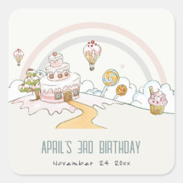 Sweet Time Snoep Kute Pastel Kids Birthday Vierkante Sticker