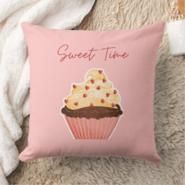 Sweet Time Valentine Cupcake Pink Throw Pillow Kussen