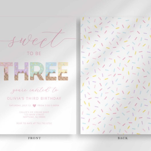 Sweet to be 3 Ice Cream Party Uitnodiging