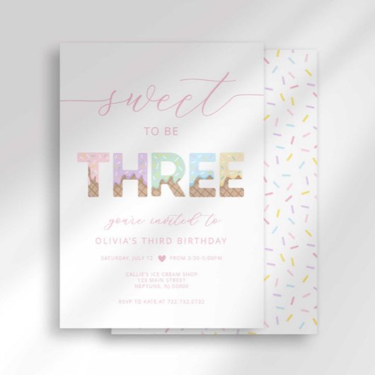 Sweet to be 3 Ice Cream Party Uitnodiging