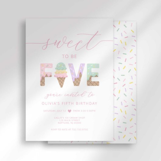 Sweet to be 5 Ice Cream Party Uitnodiging