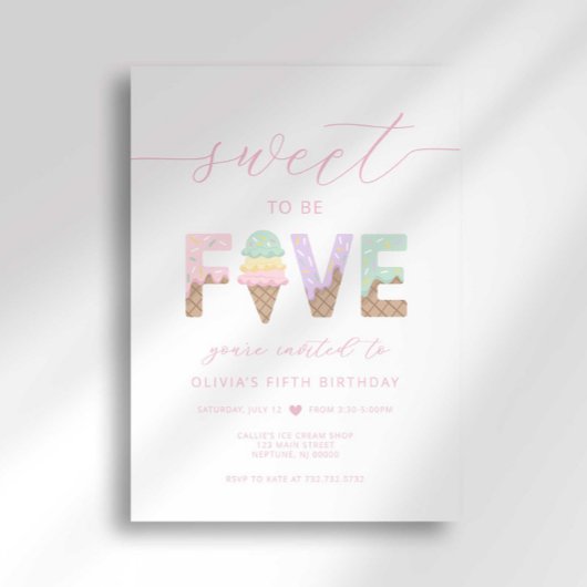 Sweet to be 5 Ice Cream Party Uitnodiging