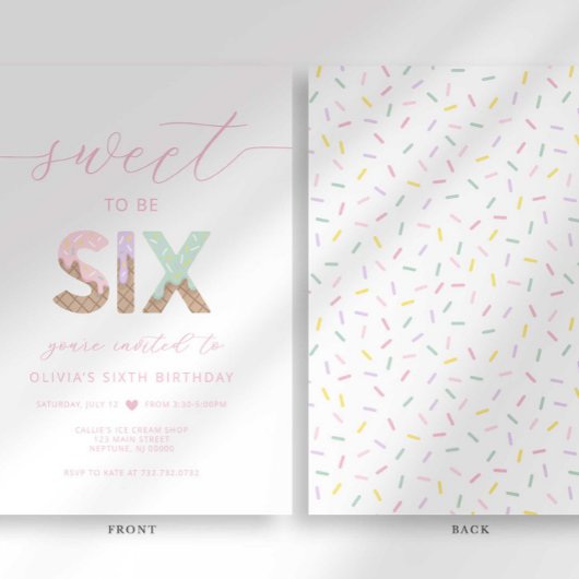 Sweet to be 6 Ice Cream Party Uitnodiging
