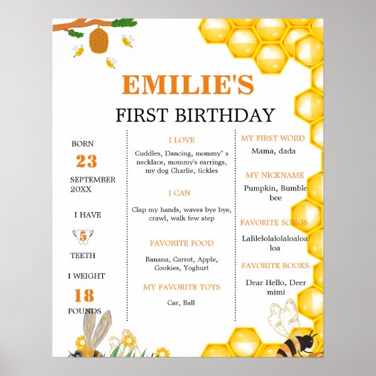 Sweet to be Een Baby 1e Verjaardag Mijlpaal teken Poster (Voorkant)