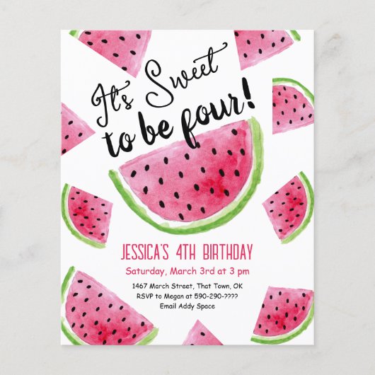 Sweet to be Four Melon Verjaardagsfeestuitnodiging (Voorkant)