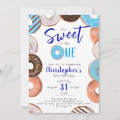Sweet To Be One Donut Blue Boy Eerste Verjaardagsf Kaart (Voorkant)