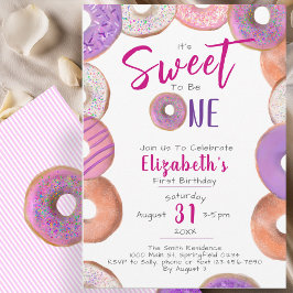 Sweet To Be One Donut Pink Girl Eerste Verjaardags Kaart