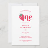 Sweet to Be One Strawberry 1e verjaardagsuitnodigi Kaart (Voorkant)