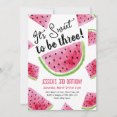 Sweet to be Three Melon Verjaardagsfeestuitnodigin Kaart (Voorkant)