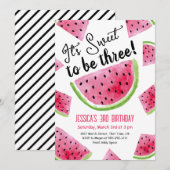 Sweet to be Three Melon Verjaardagsfeestuitnodigin Kaart (Voorkant / Achterkant)
