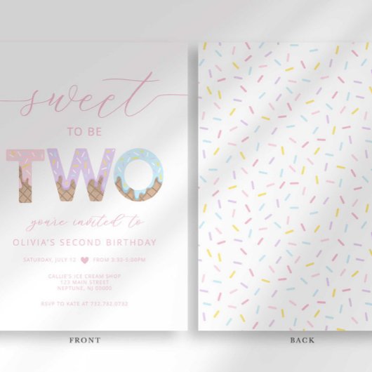 Sweet to be Two Ice Cream Party Uitnodiging