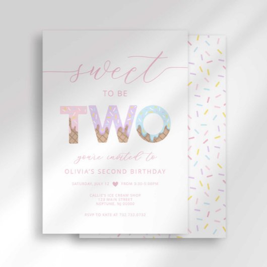 Sweet to be Two Ice Cream Party Uitnodiging