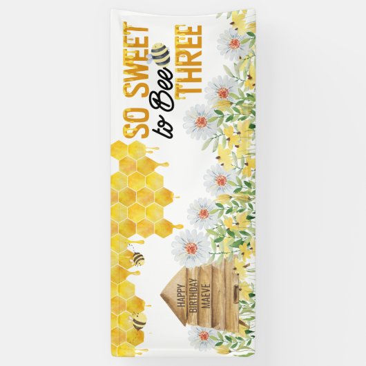 Sweet to Bee Drie Bijen thema 3e verjaardagsfeestj Spandoek (Verticaal)