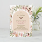 Sweet to Bee Drie Wildflower Derde Verjaardag Kaart (Staand voorkant)