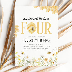 Sweet to Bee Four Bee Uitnodiging voor 4e verjaard