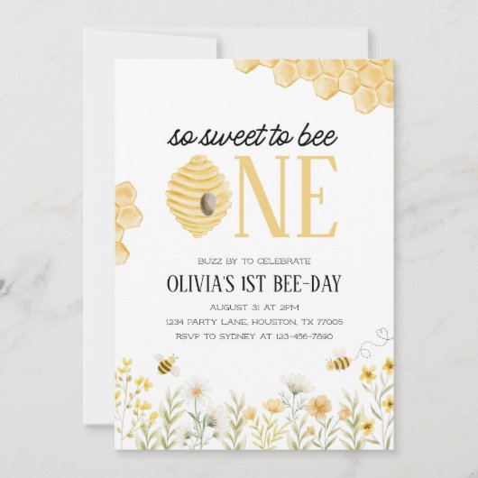 Sweet to Bee One Bee 1e verjaardag Uitnodiging (Voorkant)