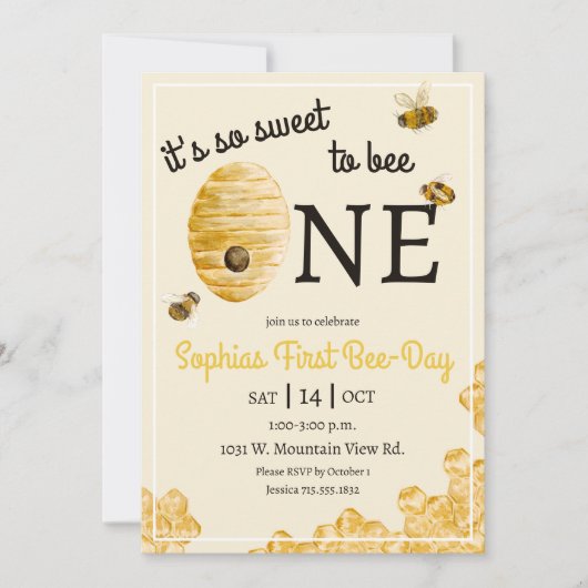 Sweet To Bee One Cute Beehive First Birthday Kaart (Voorkant)