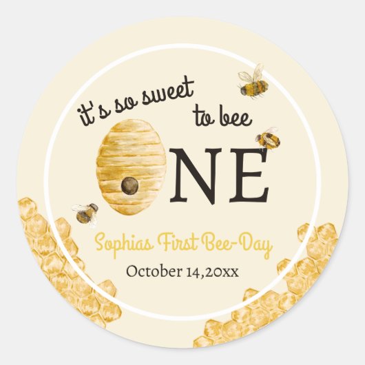 Sweet To Bee One First Birthday Bees Honeycomb Ronde Sticker (Voorkant)